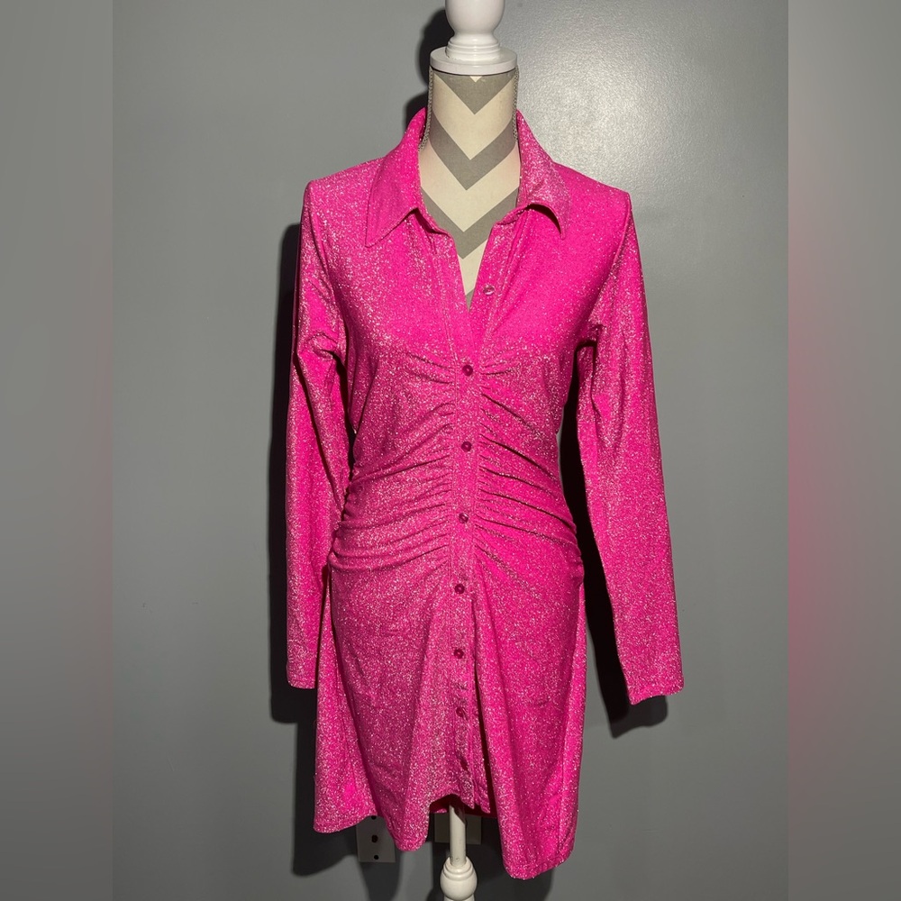Sparkling Pink Button-Up Dress